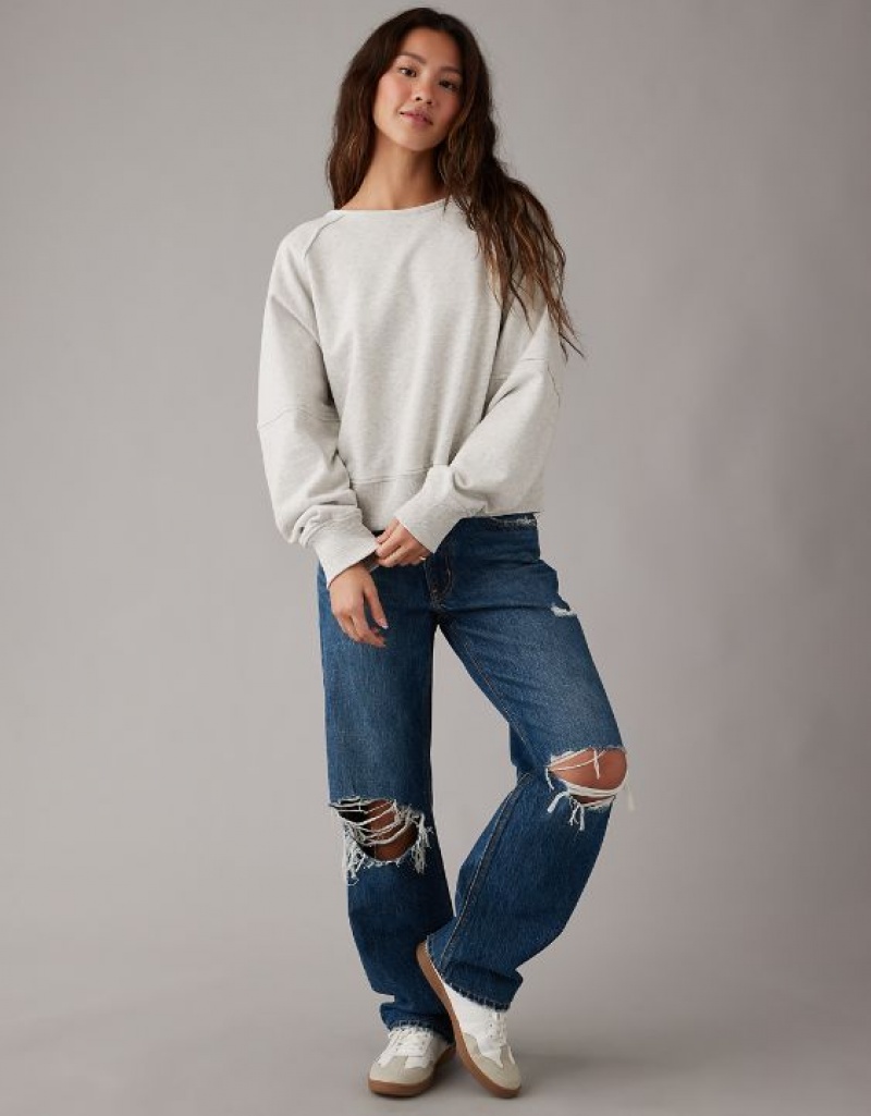 Aerie Long-Sleeve Cropped Twist-Back Sweatshirts Grey | TZK-598042