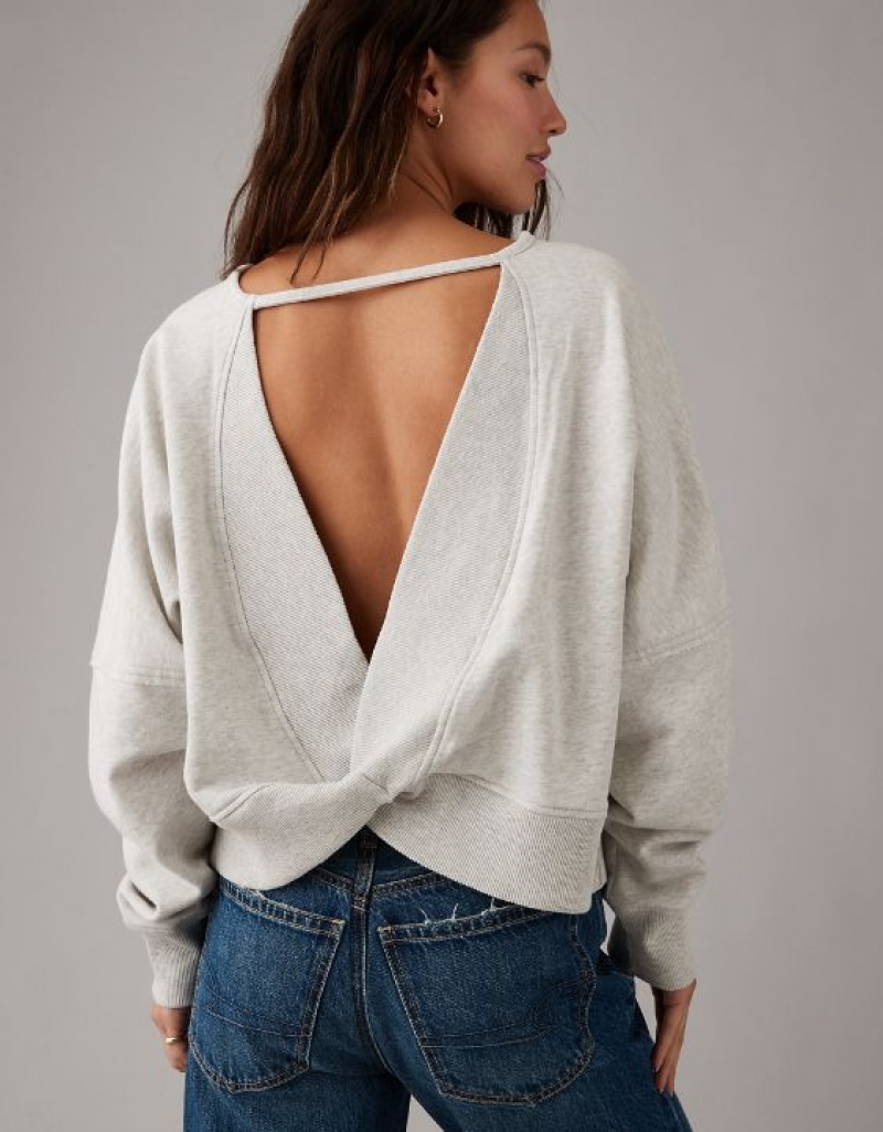 Aerie Long-Sleeve Cropped Twist-Back Sweatshirts Grey | TZK-598042