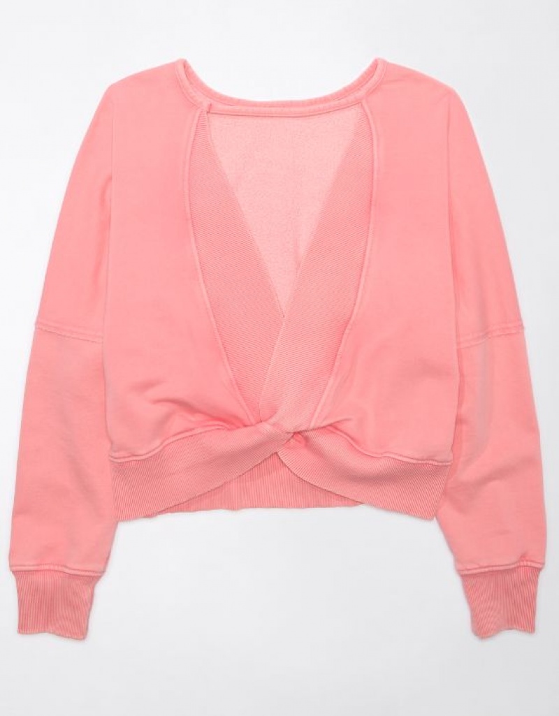 Aerie Long-Sleeve Cropped Twist-Back Sweatshirts Coral | KTF-234180