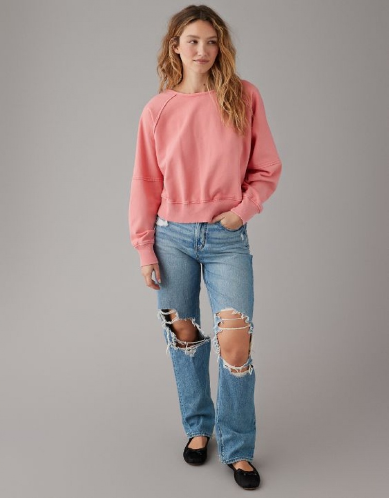 Aerie Long-Sleeve Cropped Twist-Back Sweatshirts Coral | KTF-234180