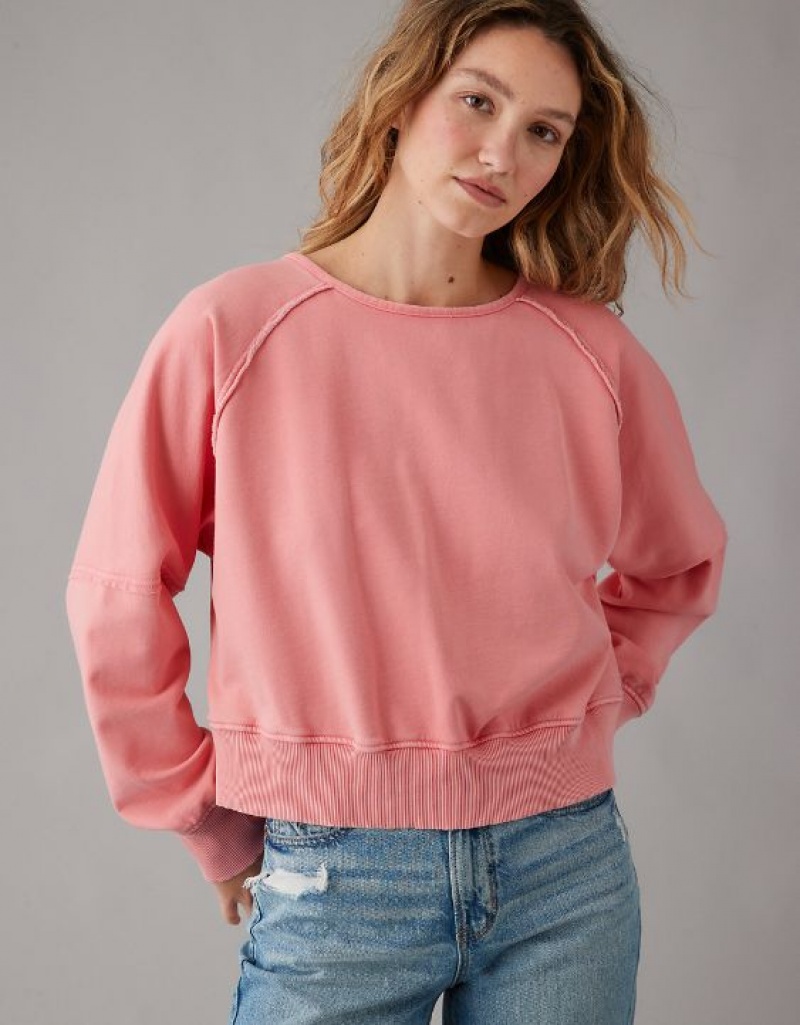 Aerie Long-Sleeve Cropped Twist-Back Sweatshirts Coral | KTF-234180