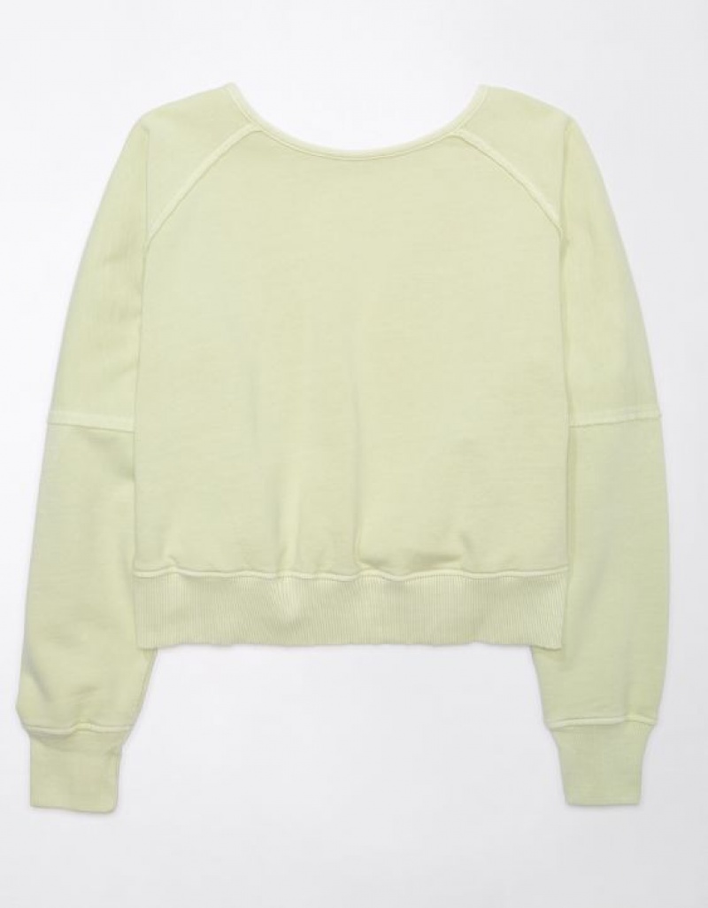 Aerie Long-Sleeve Cropped Twist-Back Sweatshirts Green | AKZ-861735