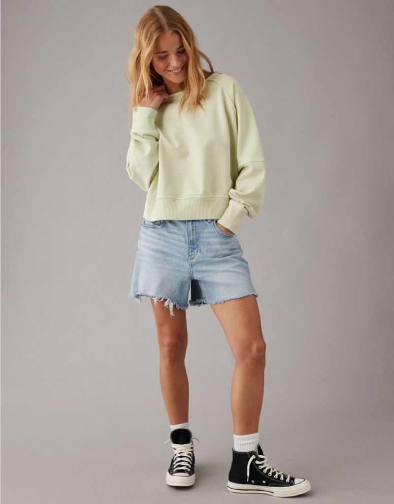 Aerie Long-Sleeve Cropped Twist-Back Sweatshirts Green | AKZ-861735