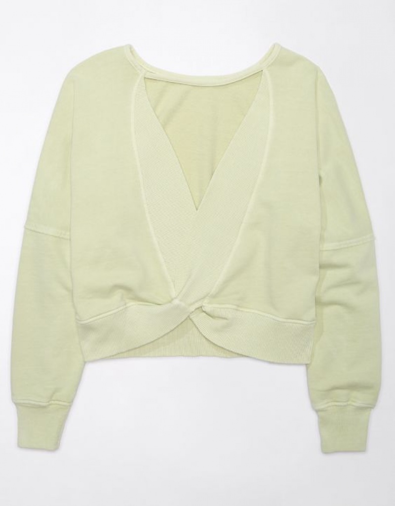 Aerie Long-Sleeve Cropped Twist-Back Sweatshirts Green | AKZ-861735