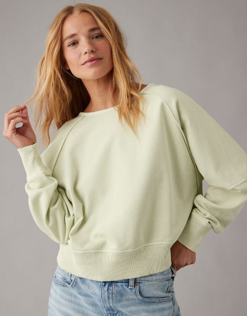 Aerie Long-Sleeve Cropped Twist-Back Sweatshirts Green | AKZ-861735