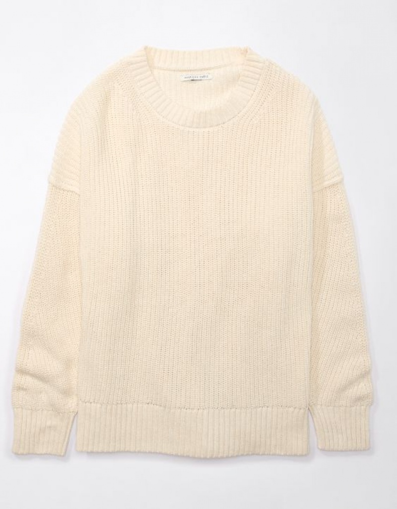 Aerie Long Weekend Crewneck Sweater Cream | KLP-286793