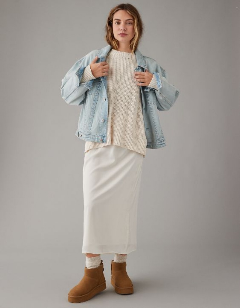 Aerie Long Weekend Crewneck Sweater Cream | KLP-286793