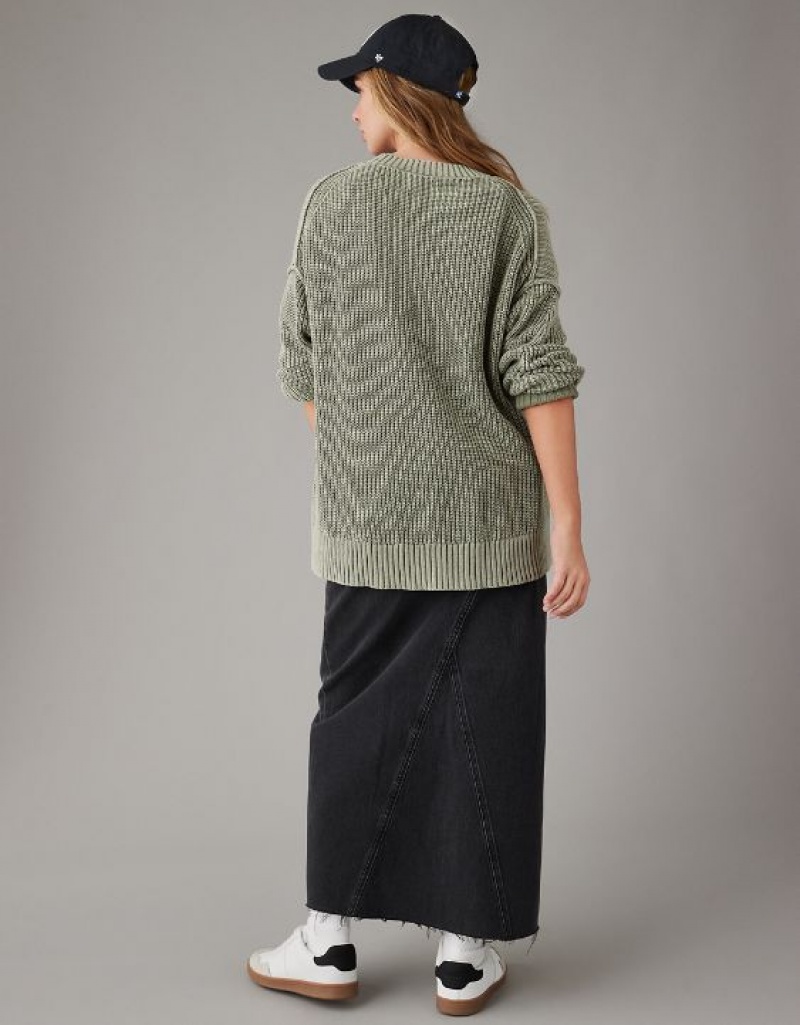 Aerie Long Weekend Crewneck Sweater Olive | XQO-810492