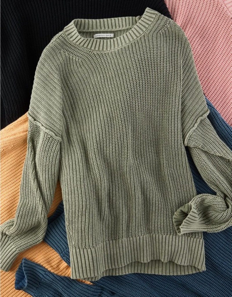 Aerie Long Weekend Crewneck Sweater Olive | XQO-810492