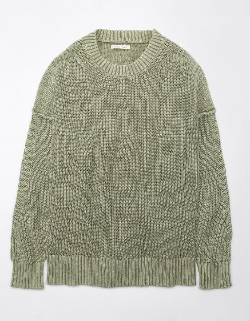 Aerie Long Weekend Crewneck Sweater Olive | XQO-810492