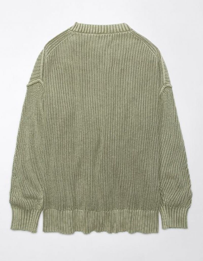 Aerie Long Weekend Crewneck Sweater Olive | XQO-810492