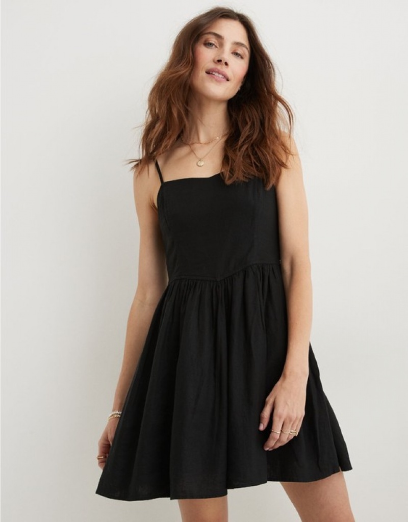 Aerie Love Of Linen Mini Dress Black | FJZ-705391