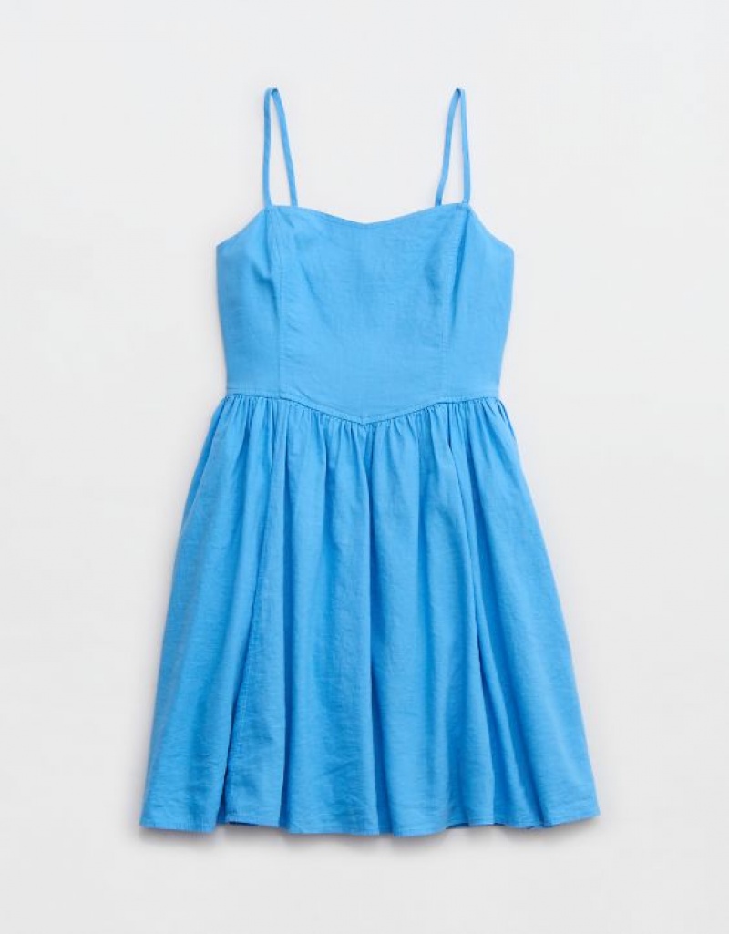 Aerie Love Of Linen Mini Dress Blue | VXN-083792