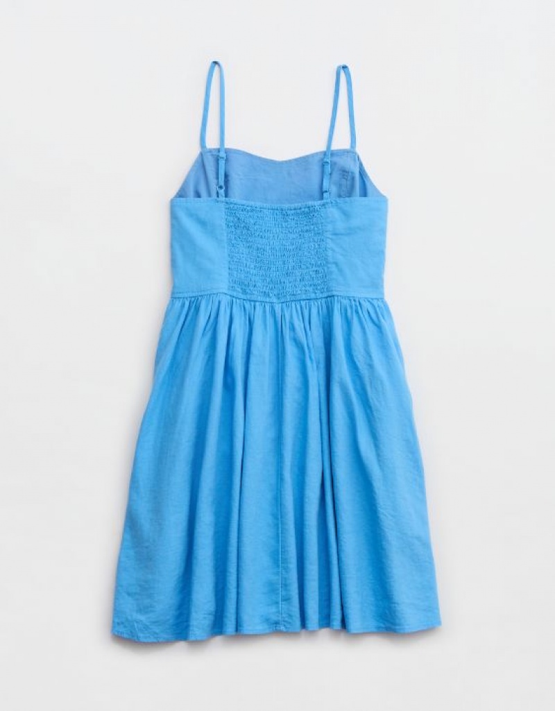 Aerie Love Of Linen Mini Dress Blue | VXN-083792