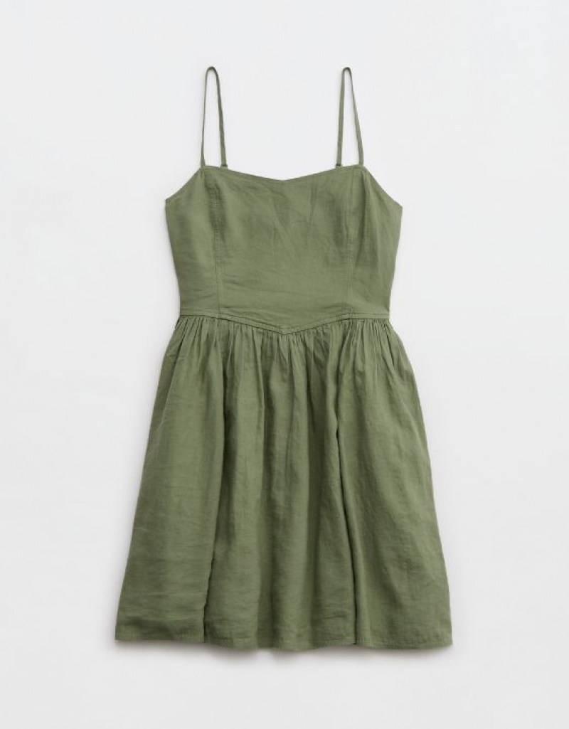 Aerie Love Of Linen Mini Dress Olive | XBO-670285