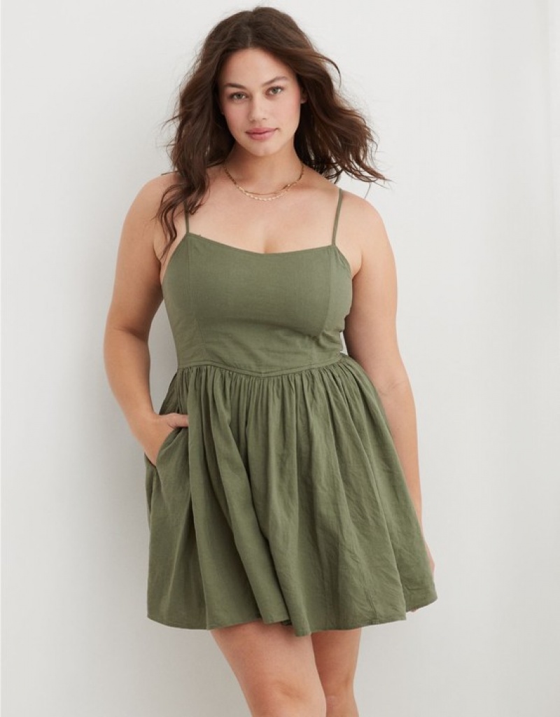 Aerie Love Of Linen Mini Dress Olive | XBO-670285