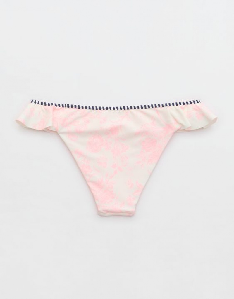 Aerie Low Rise Ruffle Cheeky Bikini Bottom Pink | JBD-197504