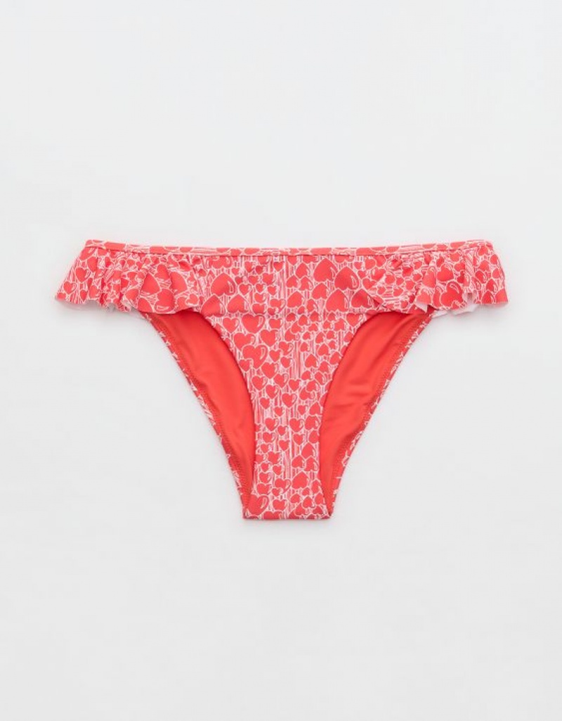 Aerie Low Rise Ruffle Cheeky Bikini Bottom Red | OJV-307186