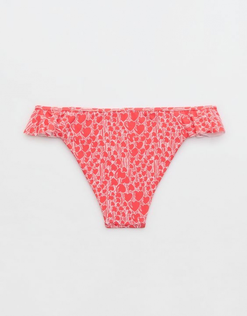 Aerie Low Rise Ruffle Cheeky Bikini Bottom Red | OJV-307186