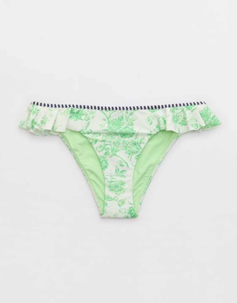 Aerie Low Rise Ruffle Cheeky Bikini Bottom Green | LSI-134689