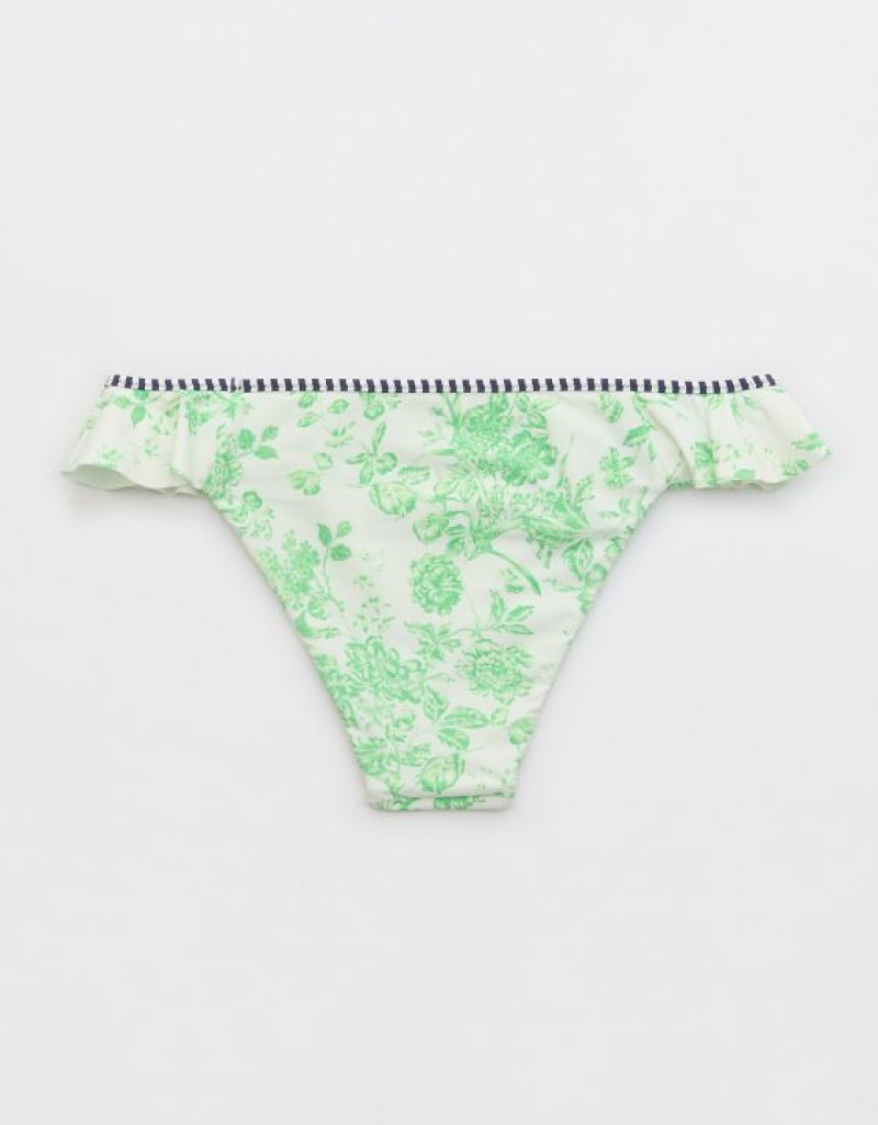 Aerie Low Rise Ruffle Cheeky Bikini Bottom Green | LSI-134689