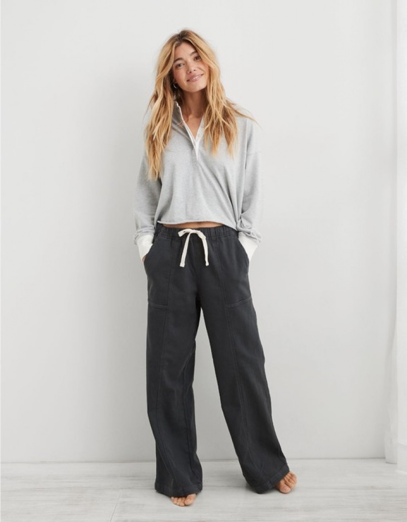 Aerie Me-Day Tie Waist Pants Grey | JRY-381659