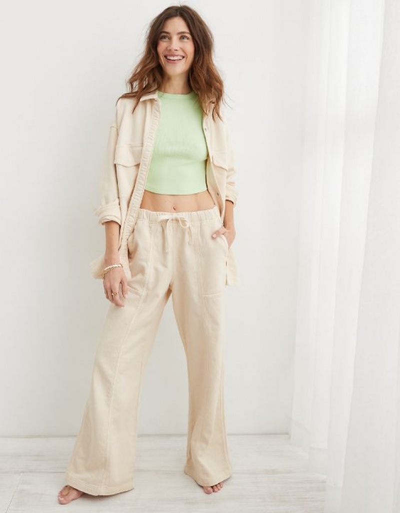 Aerie Me-Day Tie Waist Pants Light Yellow | VCT-560297