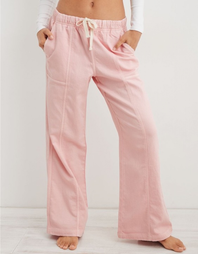 Aerie Me-Day Tie Waist Pants Pink | WLK-593408