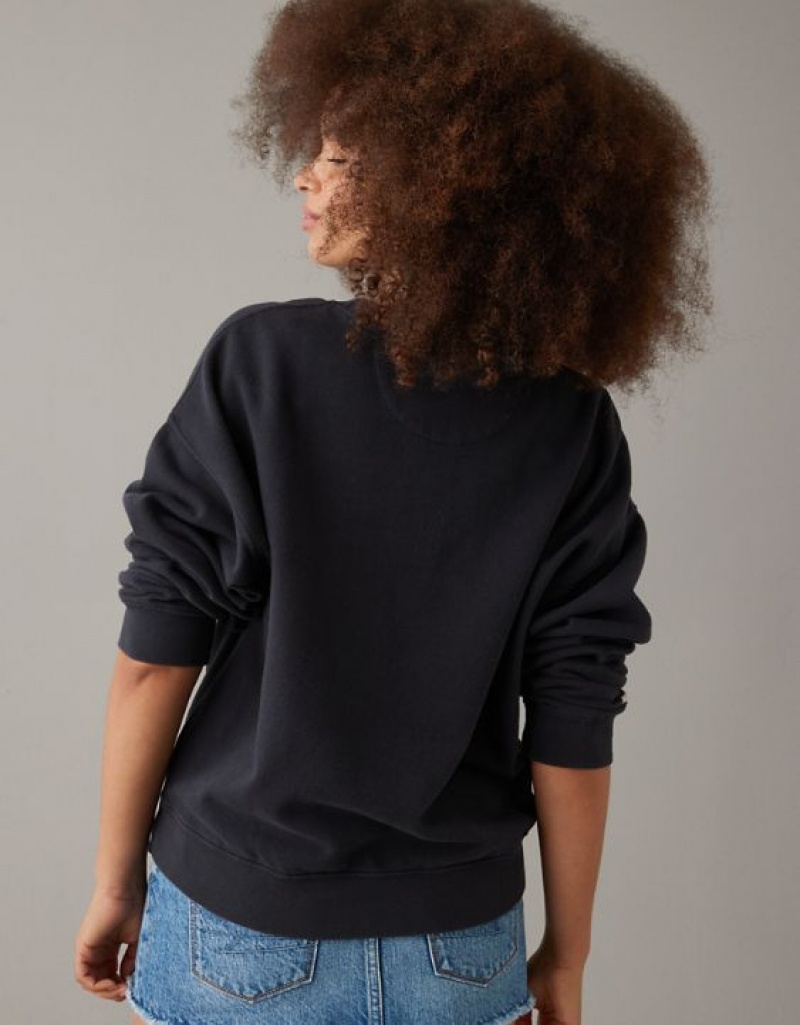 Aerie Mean Crew Neck Sweatshirts Black | JMU-793058