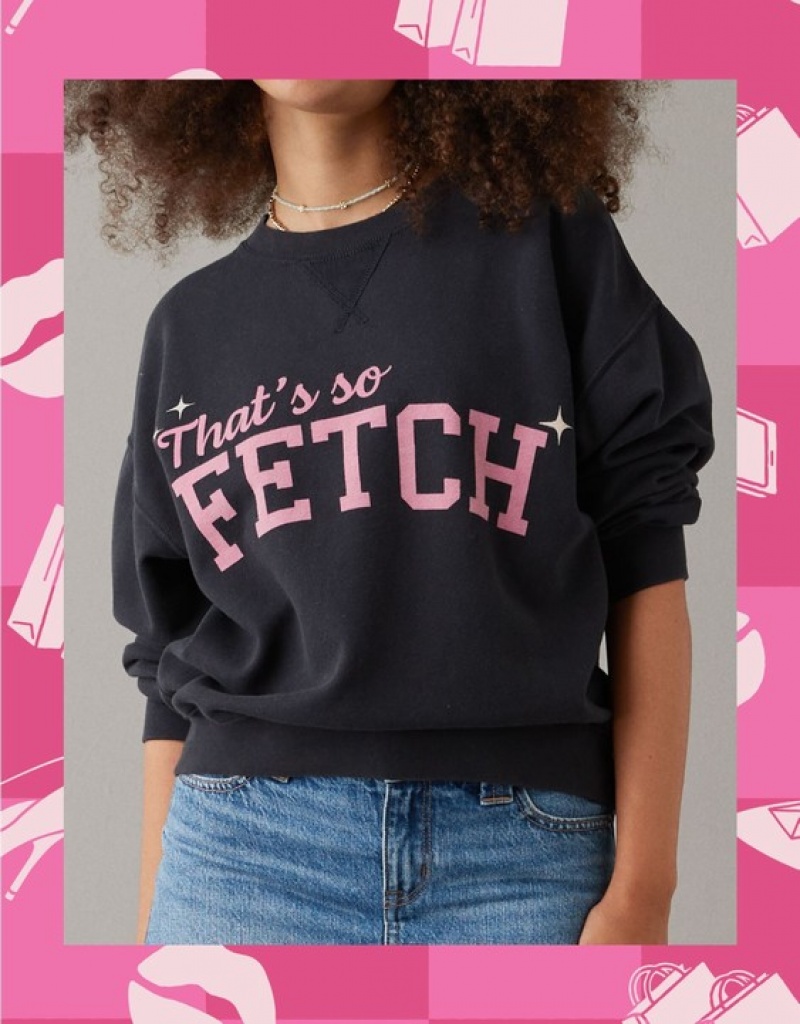 Aerie Mean Crew Neck Sweatshirts Black | JMU-793058