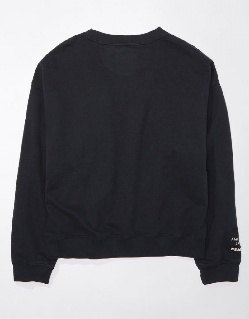 Aerie Mean Crew Neck Sweatshirts Black | JMU-793058