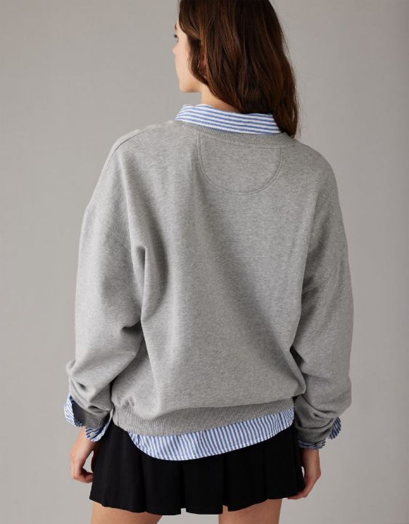 Aerie Mean Fetch Crew Neck Sweatshirts Grey | DTO-028163