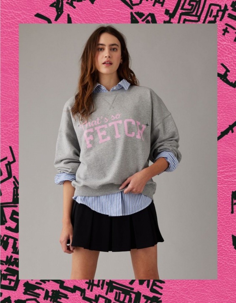 Aerie Mean Fetch Crew Neck Sweatshirts Grey | DTO-028163