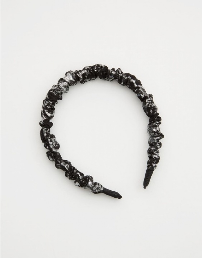 Aerie Metallic Scrunch Hair Accessories Black | HBU-524798