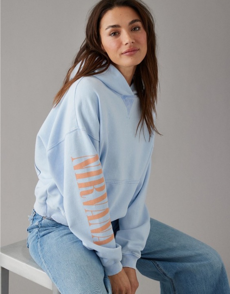 Aerie Nirvana Graphic Hoodie Blue | WIF-769582