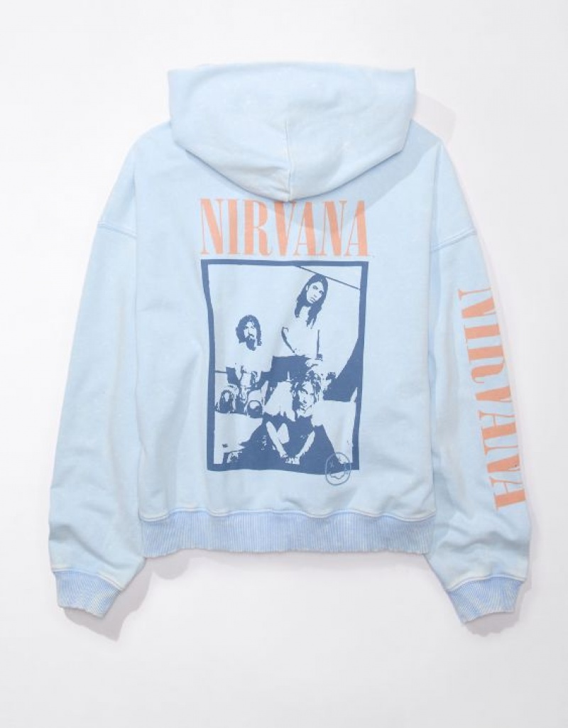 Aerie Nirvana Graphic Hoodie Blue | WIF-769582