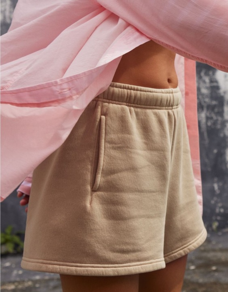 Aerie OFFLINE By Cloud Fleece Shorts Beige | OTD-051396