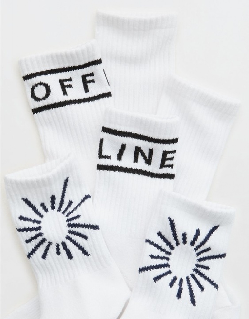 Aerie OFFLINE By Crew 3-Pack Socks White | QPF-741308