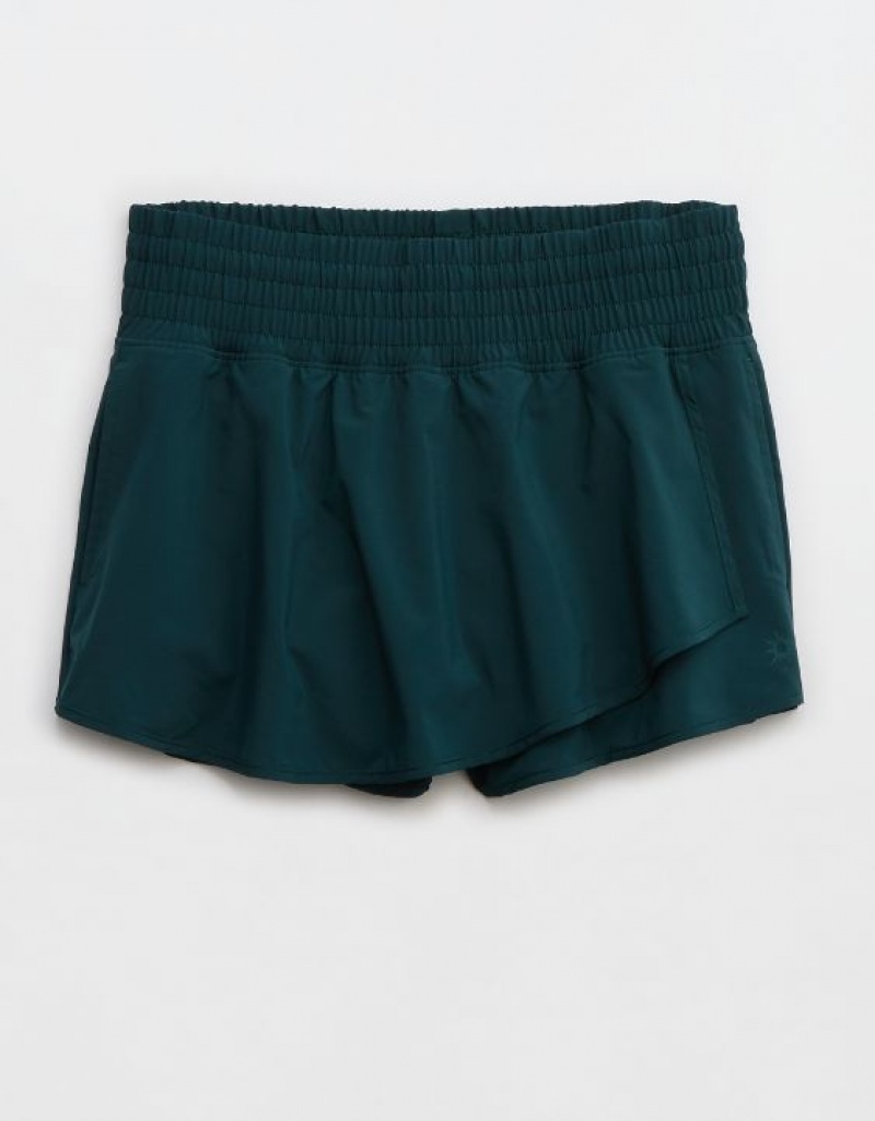 Aerie OFFLINE By High Rise Hot Stuff Shorts Deep Green | RKD-201349