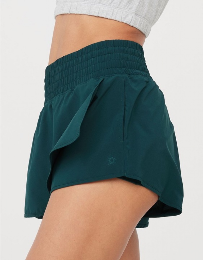 Aerie OFFLINE By High Rise Hot Stuff Shorts Deep Green | RKD-201349