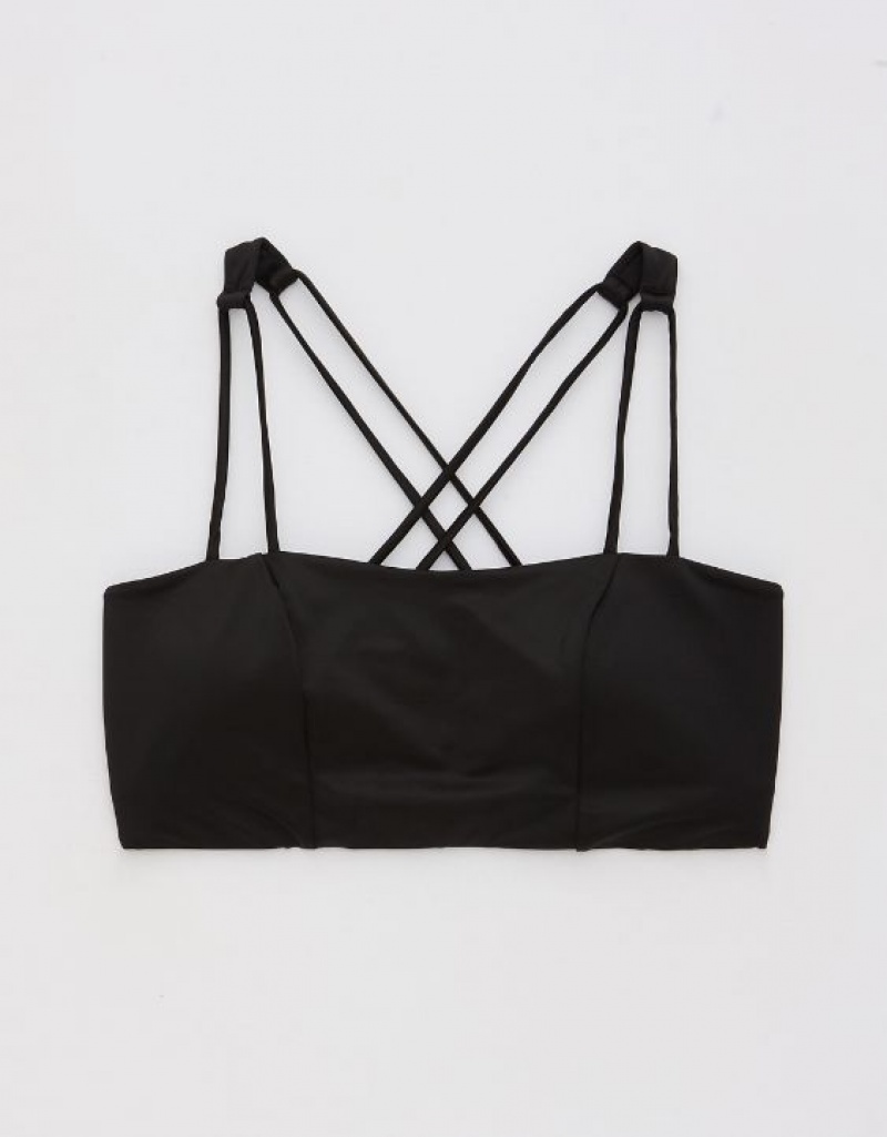 Aerie OFFLINE By Liquid Shine Strappy Sports Bras Black | EQA-064193