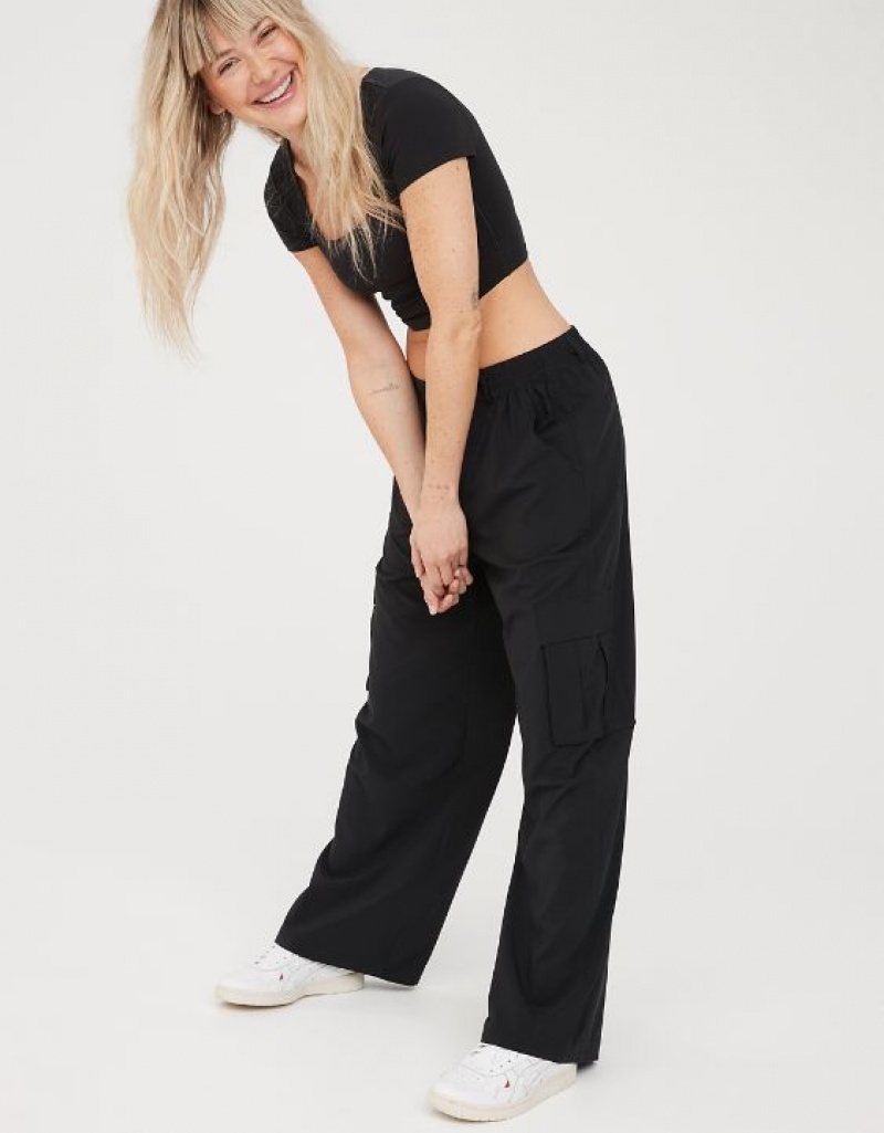 Aerie OFFLINE By Nylon Cargo Pants Black | SEH-146907