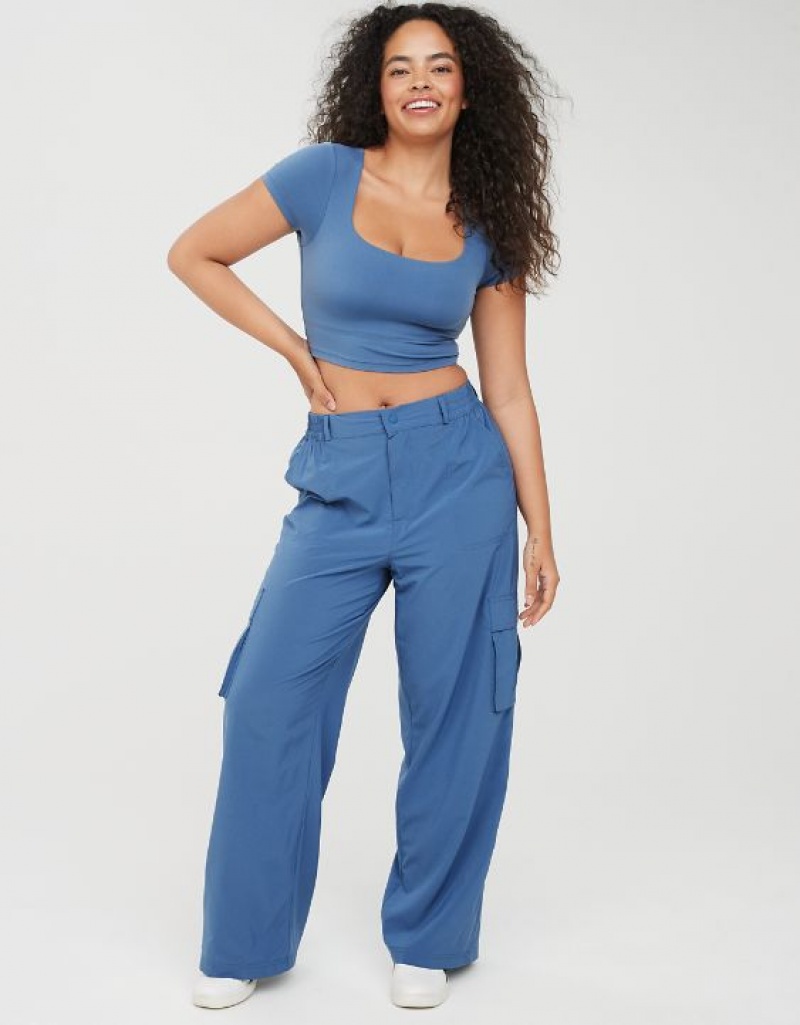 Aerie OFFLINE By Nylon Cargo Pants Blue | SFT-853271