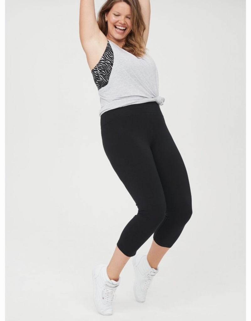 Aerie OFFLINE By OG High Waisted Cropped Leggings Black | XWR-307861