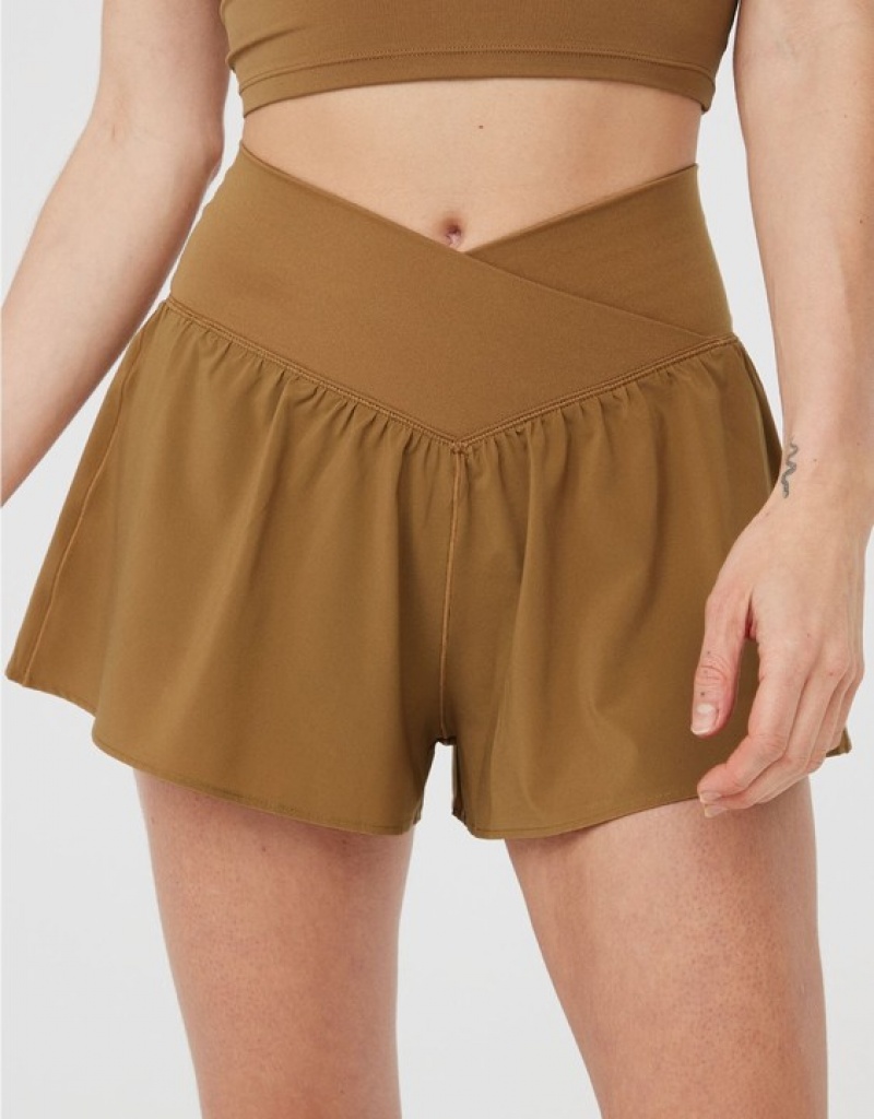 Aerie OFFLINE By Real Me Crossover Flowy Shorts Brown | FZQ-956801