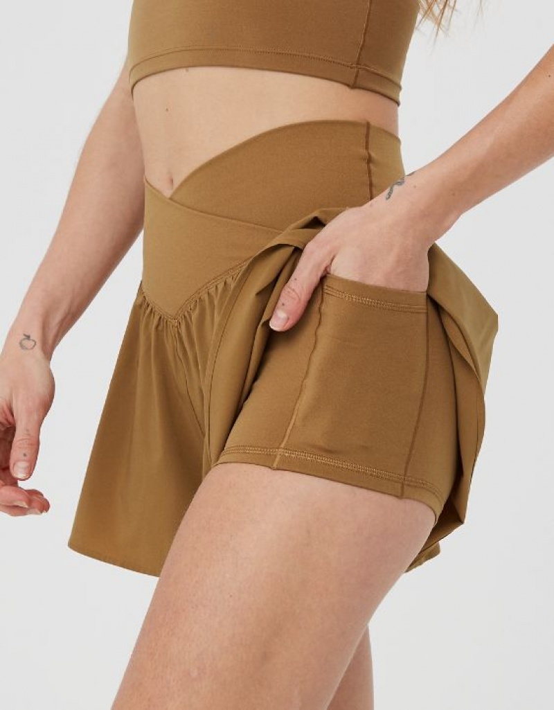 Aerie OFFLINE By Real Me Crossover Flowy Shorts Brown | FZQ-956801