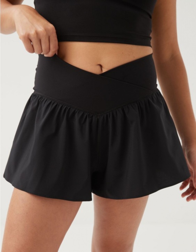 Aerie OFFLINE By Real Me Crossover Flowy Shorts Black | YOW-126348