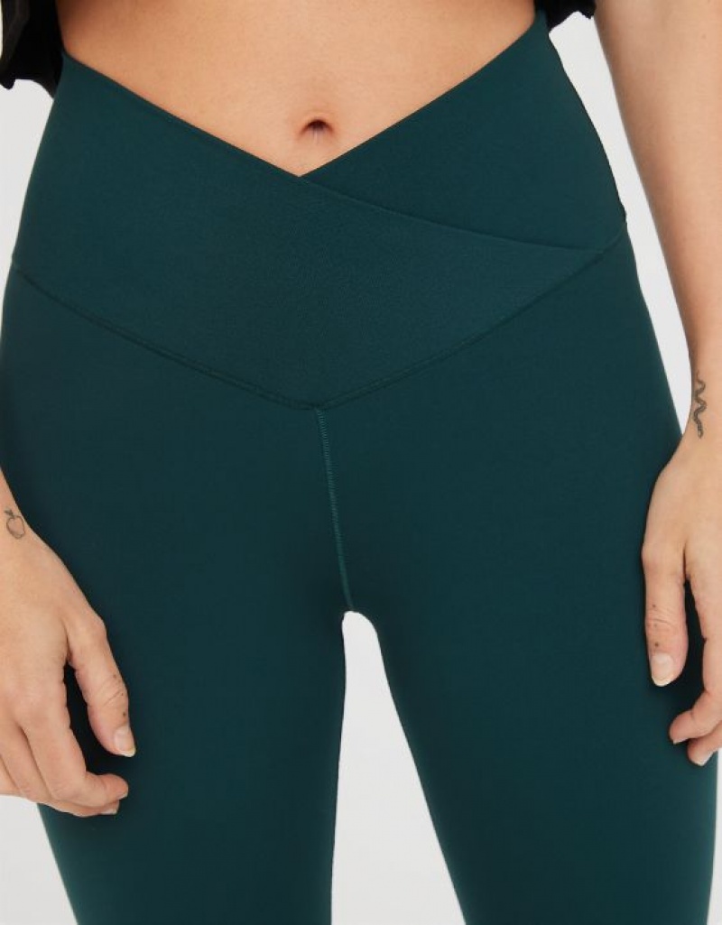 Aerie OFFLINE By Real Me High Waisted Crossover Flare Leggings Deep Green | KOI-253148