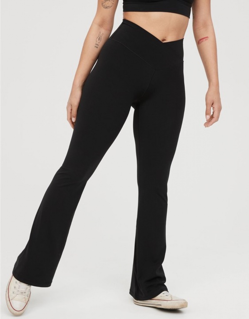 Aerie OFFLINE By Real Me High Waisted Crossover Flare Leggings Black | AML-513826