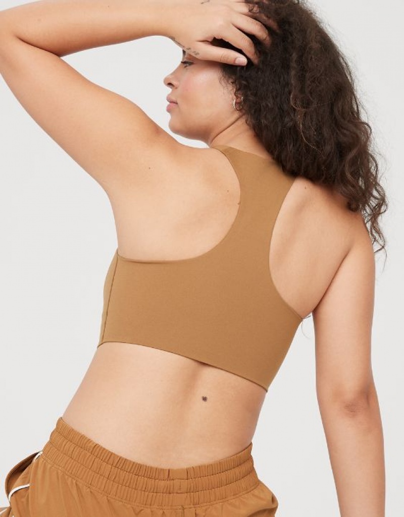 Aerie OFFLINE By Real Me Hold Up! Racerback Sports Bras Beige | KOW-847163